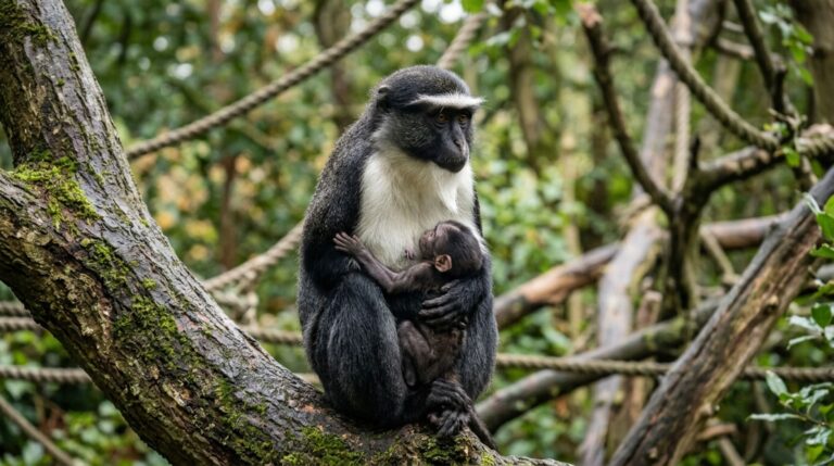 Macaca-roloway ameaçada de extinção deu à luz Lagertha meses após cirurgia que salvou seu pé