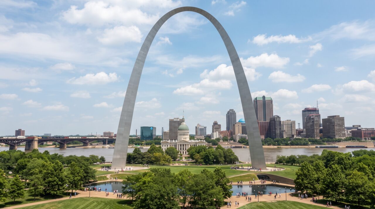 Erguendo-se a 192 metros de altura como o monumento de aço inoxidável mais alto do mundo, a megaestrutura em forma de arco catenário esconde um engenhoso e futurista sistema de bondinhos curvos em seu interior estreito