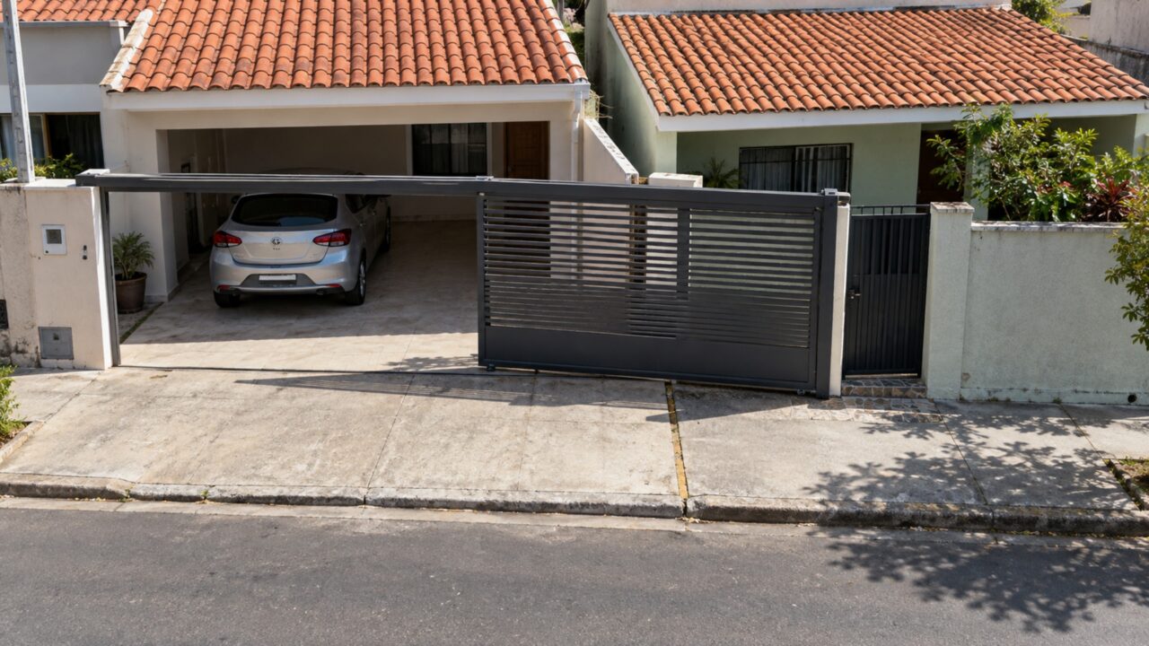 Morador substitui o portão de abrir por um modelo de correr e vizinha descobre que, quando a garagem fica aberta, a folha metálica cobre parte da entrada de sua casa