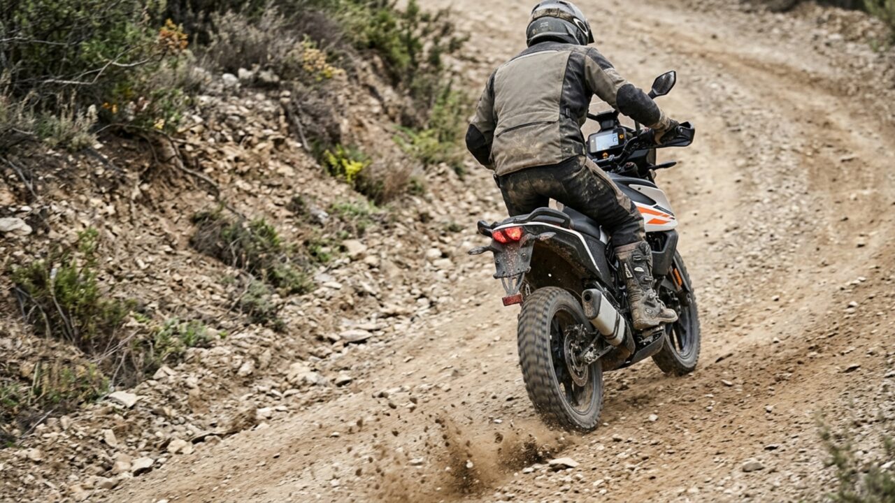 O freio ABS traseiro pode ser desligado nesta moto de 300 cilindradas para enfrentar trilhas, enquanto um sistema eletrônico permite controlar a perda de aderência da roda traseira