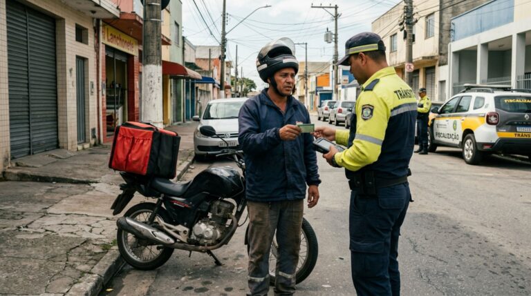 Entregador habilitado apenas para dirigir carros aceita substituir um colega na motocicleta da empresa, é abordado pela fiscalização e descobre o risco de conduzir veículo de outra categoria