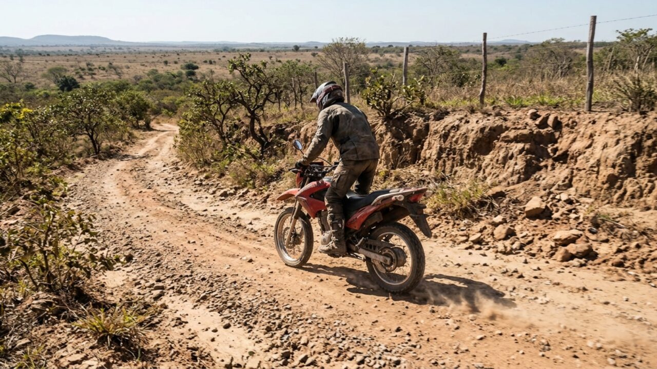 O freio ABS traseiro pode ser desligado nesta moto de 300 cilindradas para enfrentar trilhas, enquanto um sistema eletrônico permite controlar a perda de aderência da roda traseira