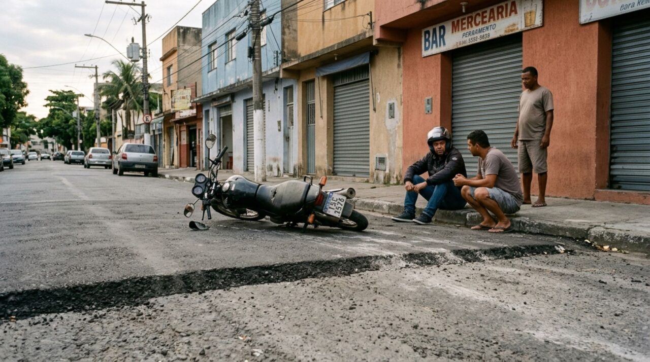 Motociclista atravessa uma rua onde a prefeitura retirou parte do asfalto para fazer reparos, perde o controle ao atingir um desnível sem sinalização e busca indenização pelas despesas médicas e danos na moto
