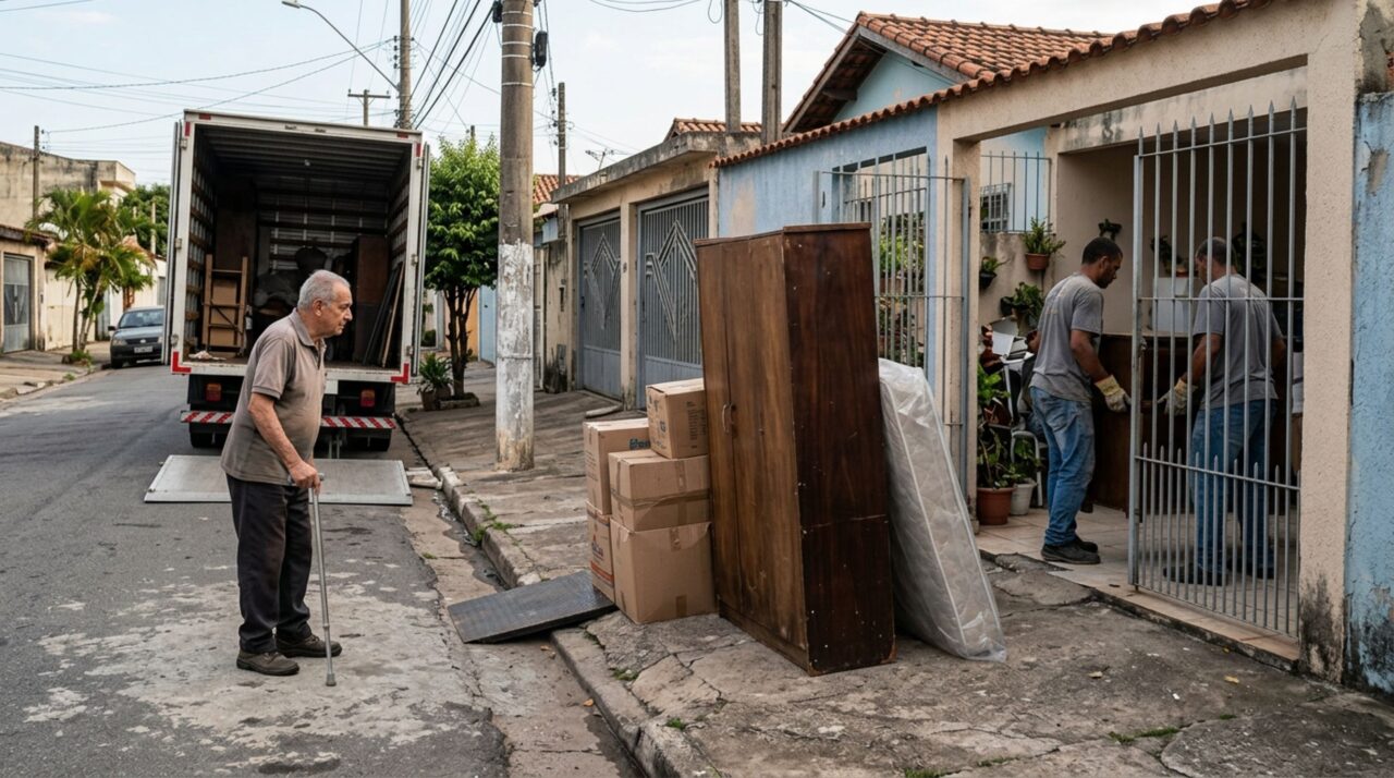 Casal contrata um caminhão de mudança, autoriza o motorista a ocupar a passagem de pedestres enquanto descarrega os móveis e descobre que a operação de carga não permite bloquear qualquer espaço da rua