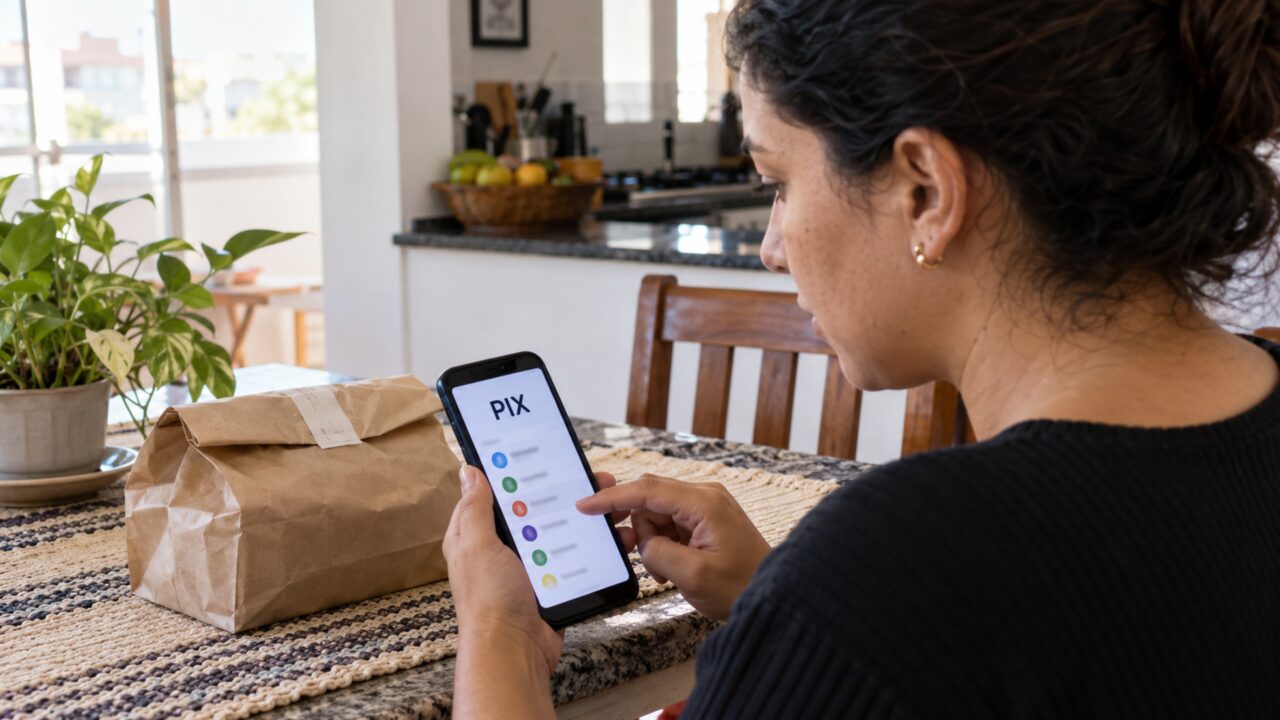 Mulher seleciona um contato salvo para pagar uma encomenda por Pix e só percebe que enviou o dinheiro à pessoa errada quando confere o nome no comprovante