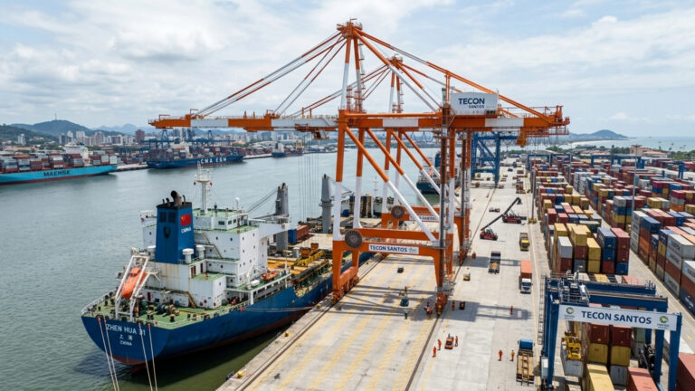 Navio chinês atraca no Porto de Santos com peças de 50 metros de altura o que é a carga e para qual obra ela vai