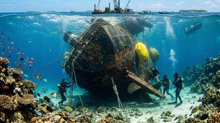 Navio de 499 toneladas foi afundado de propósito para virar recife, mas virou de cabeça para baixo no fundo do mar