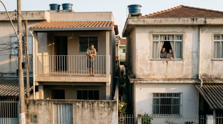 Vizinho constrói uma varanda no segundo andar para aproveitar a vista e casal percebe que o novo espaço permite enxergar diretamente o interior dos quartos