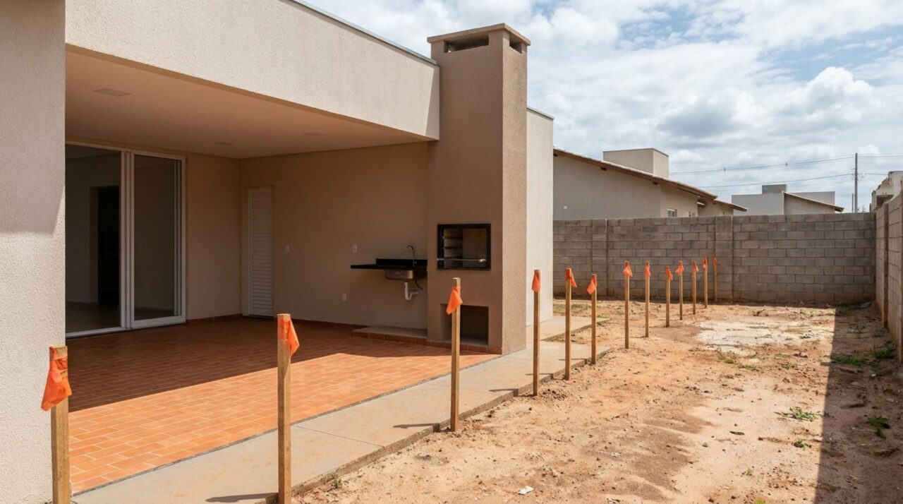 Casal compra terreno comprido para construir casa e área gourmet, conclui a obra e descobre no levantamento que os fundos usados pertencem a uma faixa do lote vizinho