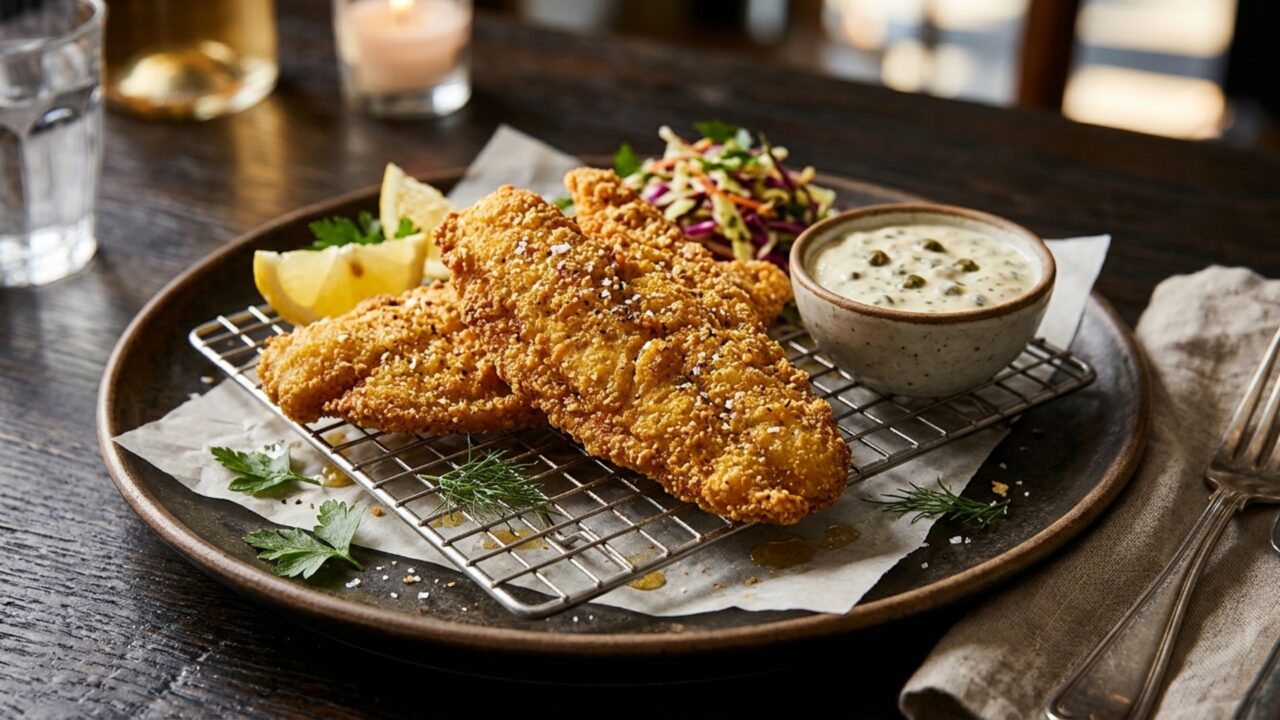 O peixe empanado pode ganhar uma casquinha completamente diferente quando a farinha de trigo é substituída por outro ingrediente comum da cozinha