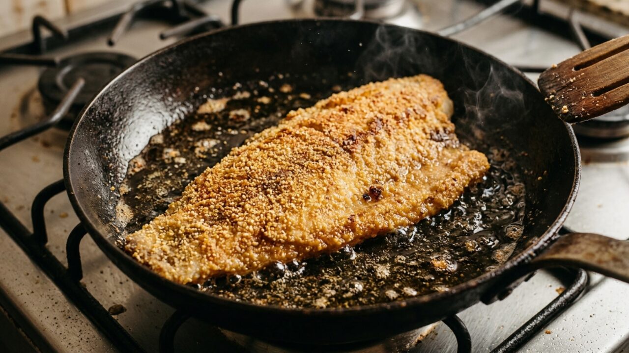 O peixe empanado pode ganhar uma casquinha completamente diferente quando a farinha de trigo é substituída por outro ingrediente comum da cozinha