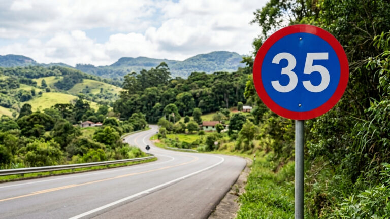O que significa a placa de trânsito com um círculo azul, o número 35 branco com bordas vermelhas