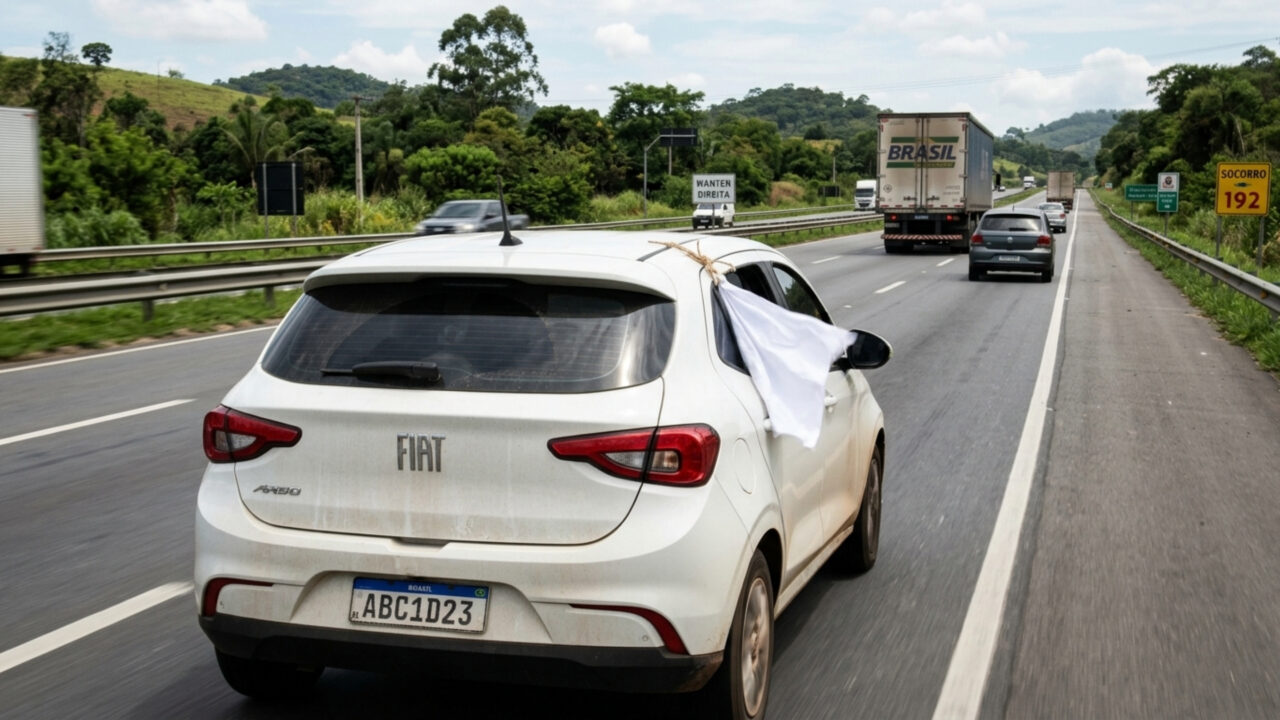 O que significa quando tem um pano branco pendurado na janela de um carro na estrada?