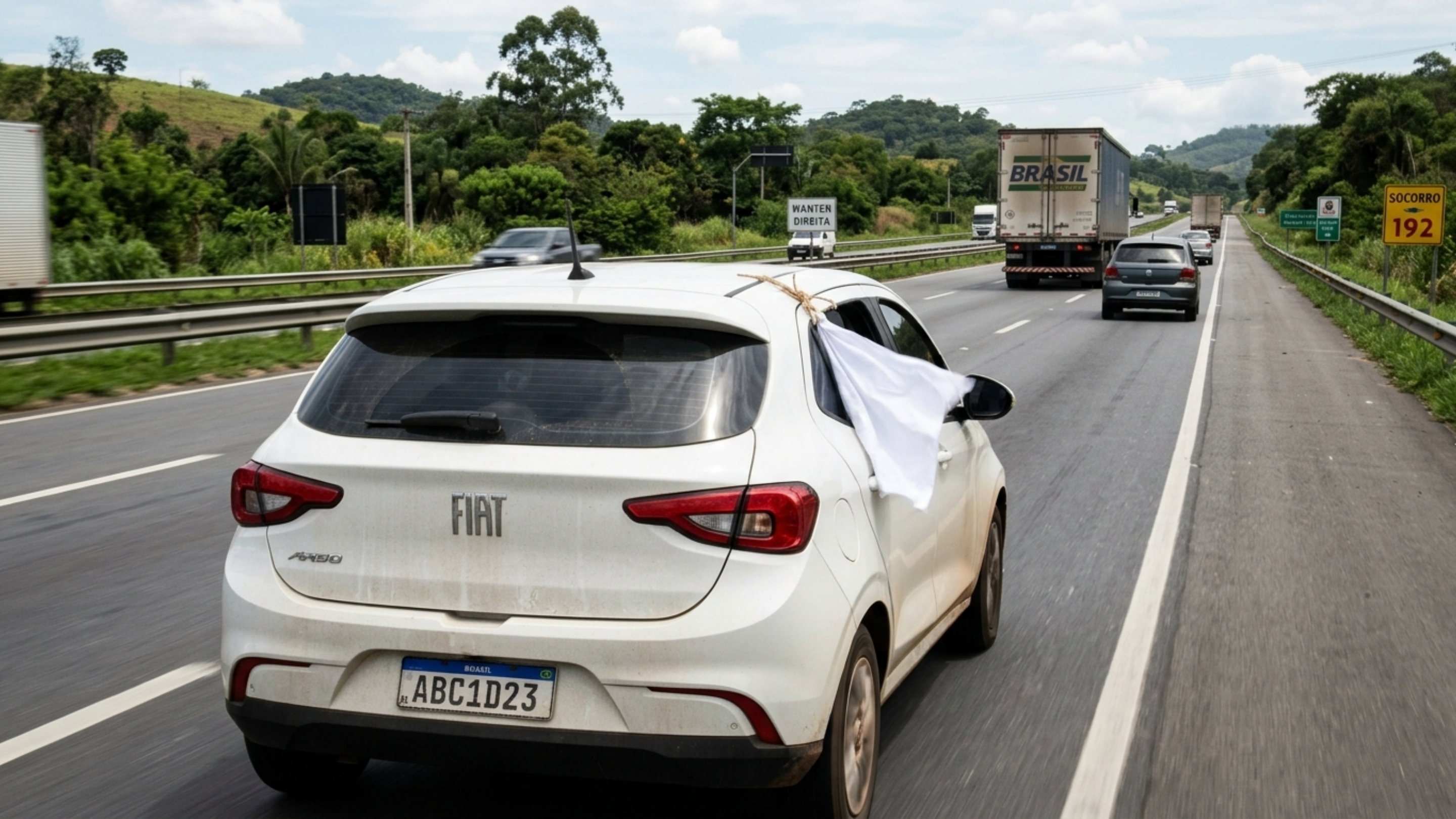 O que significa quando tem um pano branco pendurado na janela de um carro na estrada