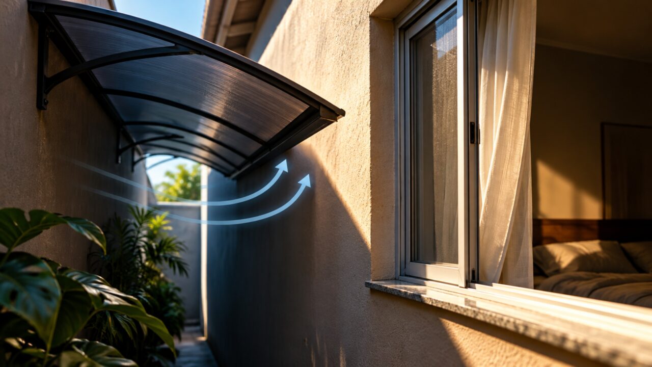 O toldo novo deixou a sala fresca; o quarto ao lado perdeu parte da ventilação