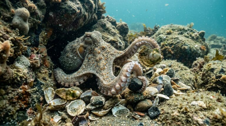Polvos australianos movimentam conchas e pedras para modificar os abrigos no fundo do mar