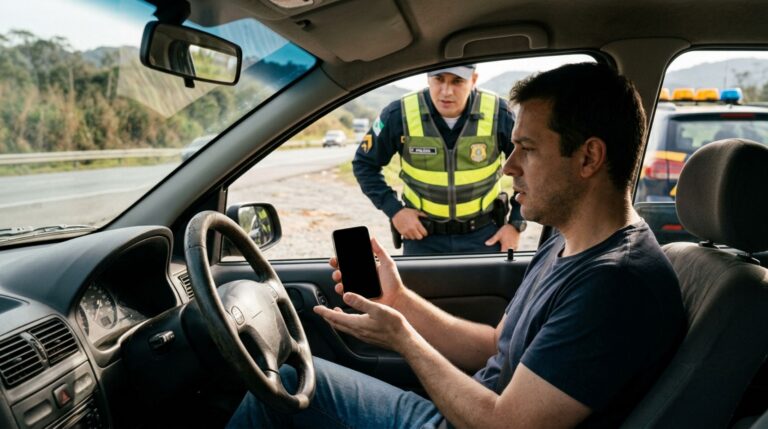 Celular descarregado pode impedir a apresentação imediata do CRLV-e durante uma fiscalização de trânsito
