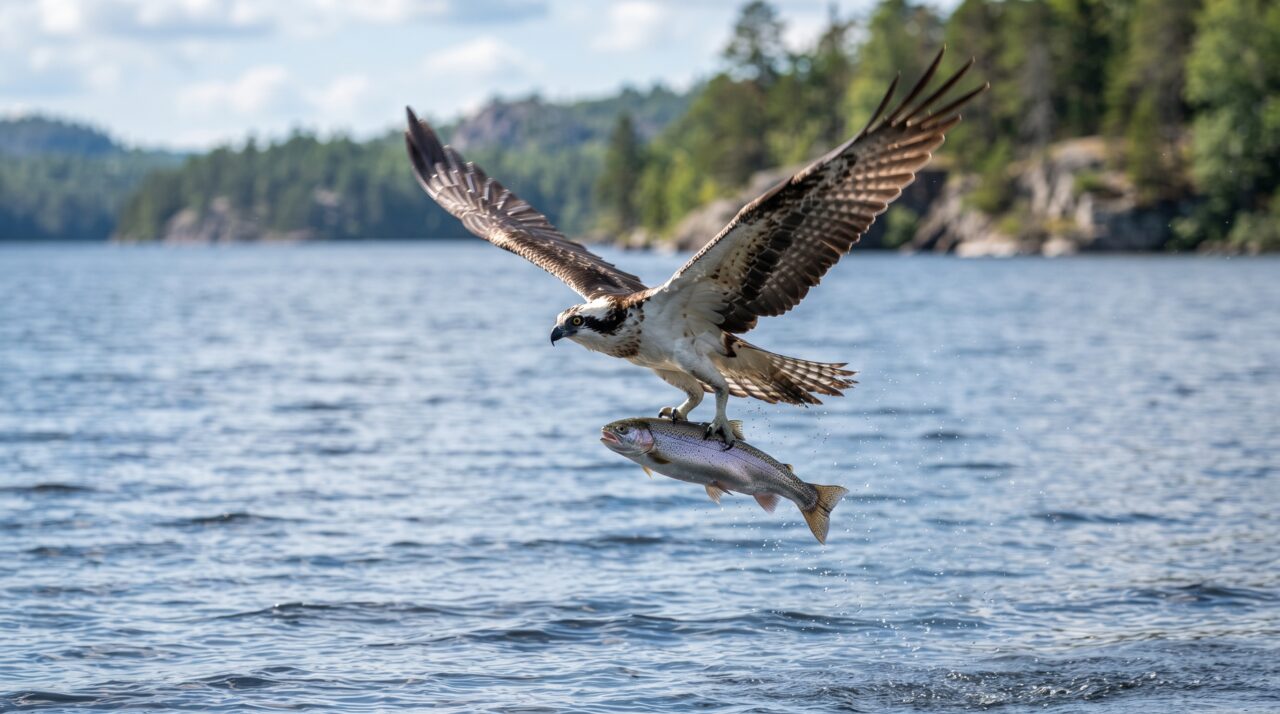 A habilidade de caça e as características da águia-pescadora na natureza.