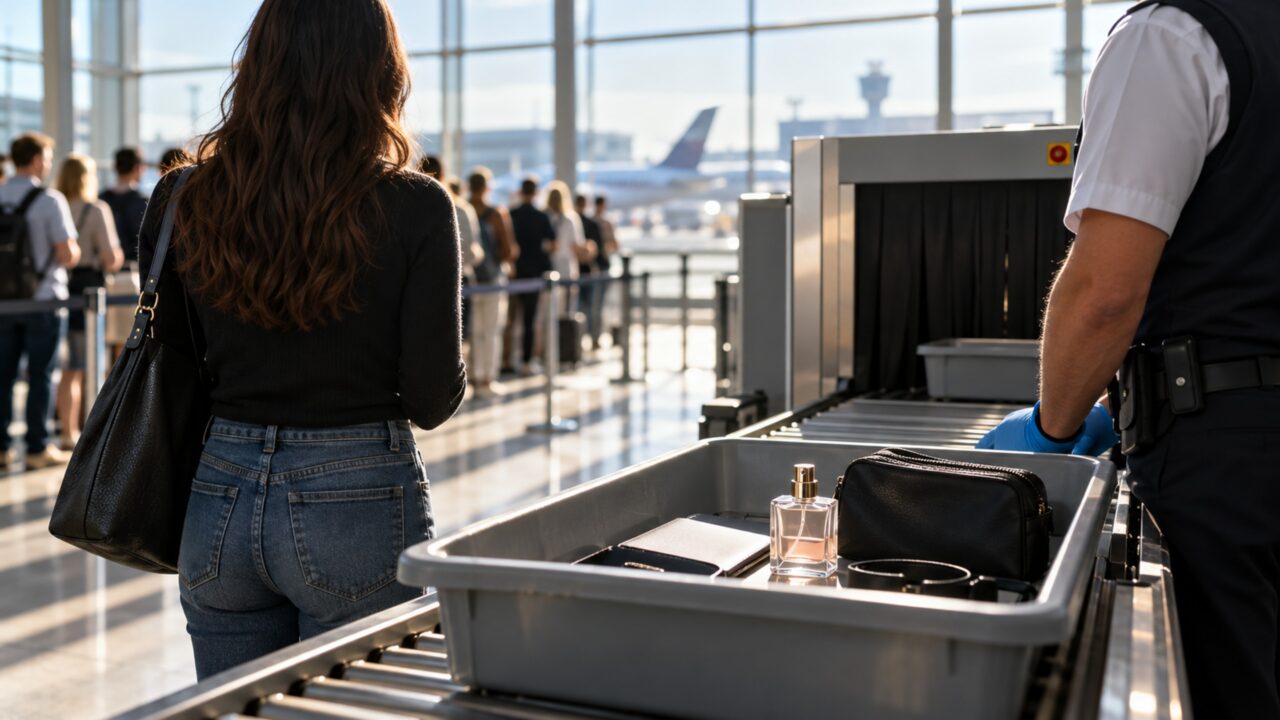 Passageira leva um perfume quase vazio na bagagem de mão e contesta a inspeção do aeroporto porque o frasco tem capacidade maior que o limite permitido