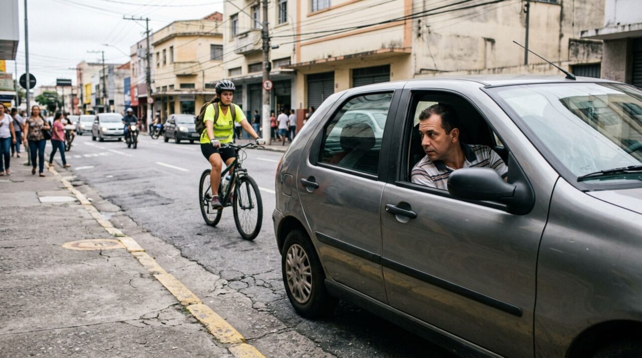 Passageiro abre a porta assim que o carro para, quase invade a passagem ao lado e descobre que o cuidado exigido pelo CTB começa antes de descer