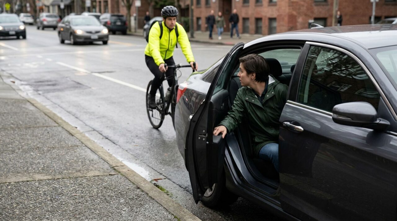 Abrir a porta de forma gradual e conferir pontos cegos reduz o risco de atingir ciclistas e motociclistas