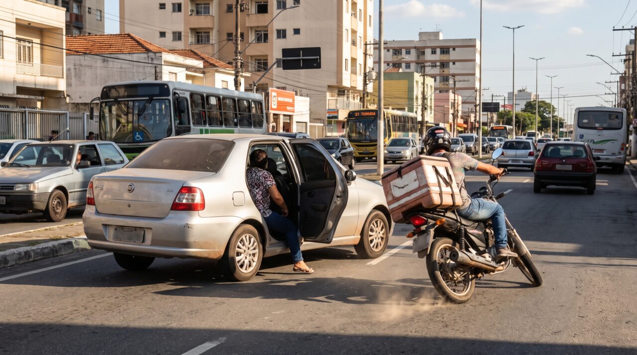 Motorista para longe da calçada e deixa o passageiro descer pelo lado da rua, mas o CTB reserva uma exceção que vale só para quem está ao volante