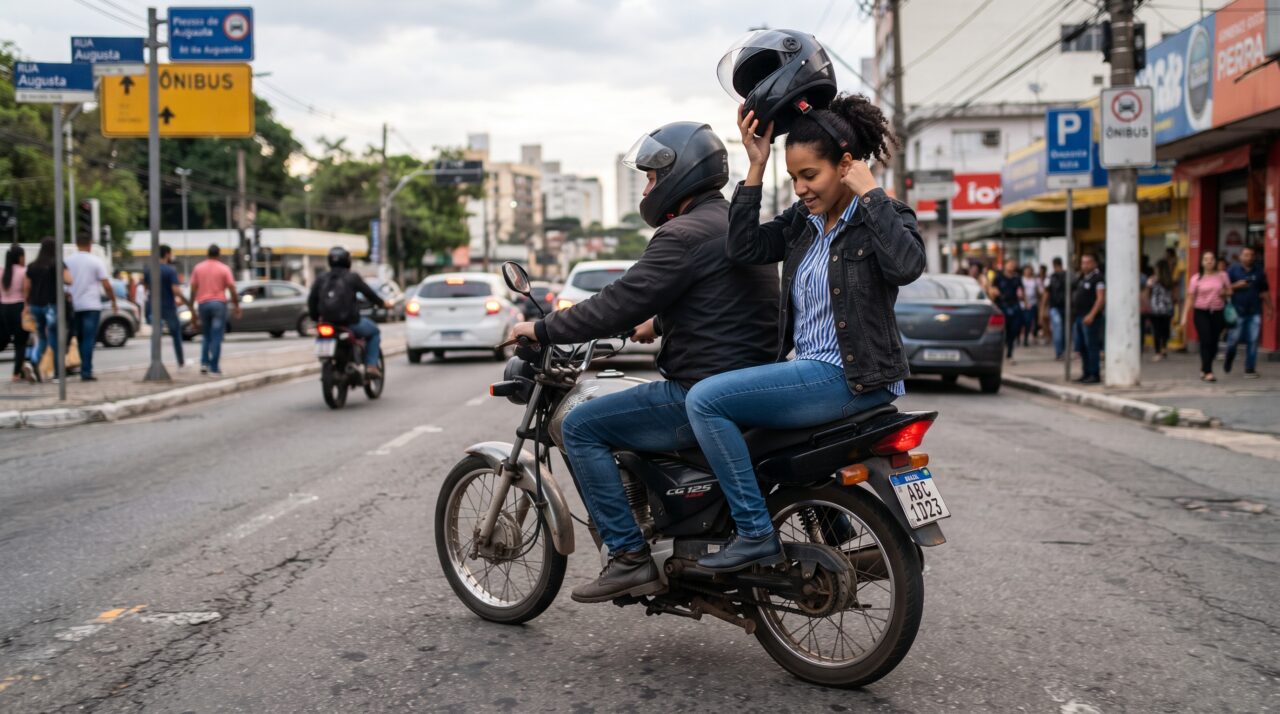 O perigo e as punições da multa por garupa sem capacete na moto de aplicativo.