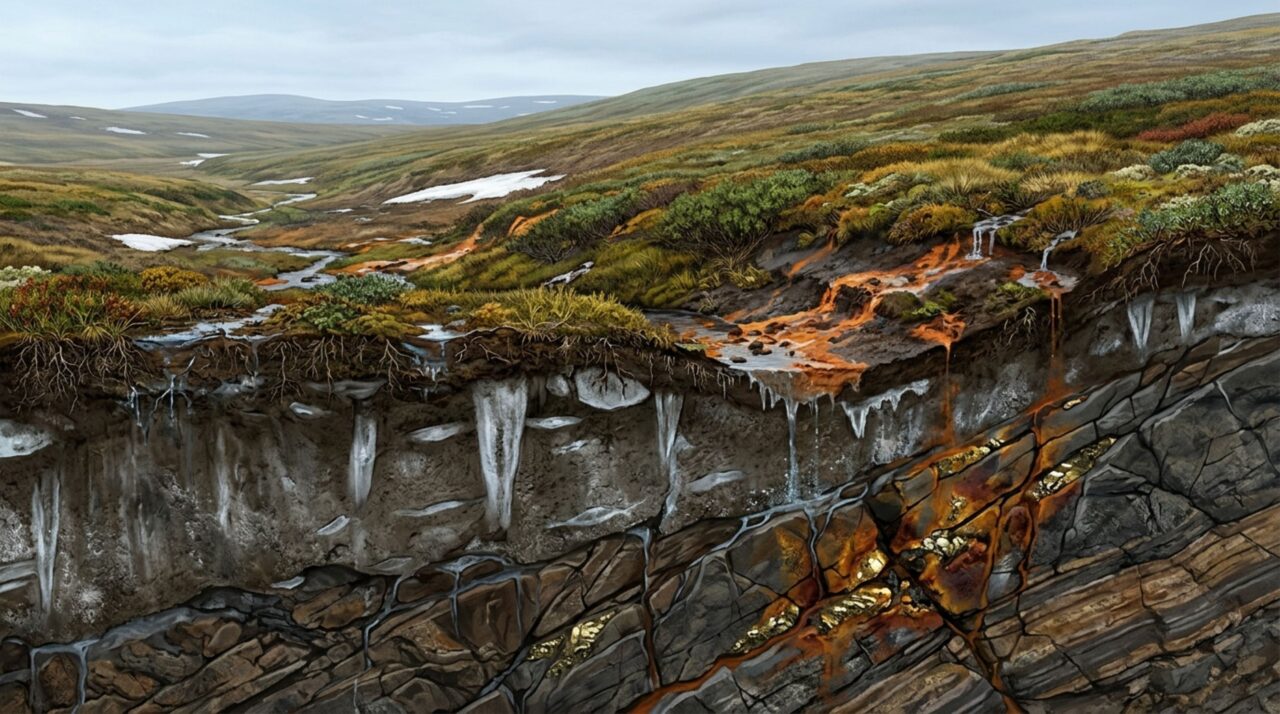 Descongelamento do permafrost permite que água e oxigênio alcancem minerais capazes de liberar acidez e metais nos rios