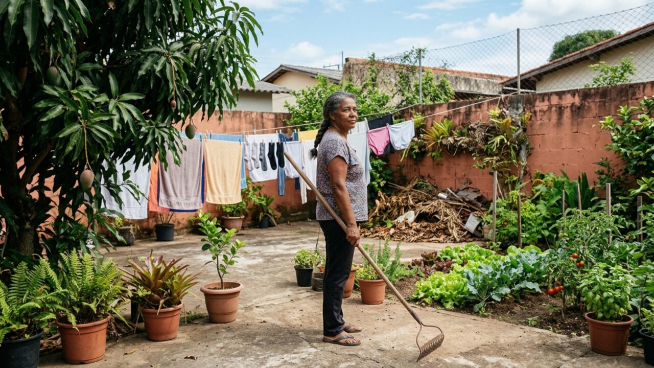 Para acabar com folhas espalhadas pelo quintal, proprietário coloca uma tela sobre a divisa e acaba criando uma barreira que acumula toda a sujeira entre as duas casas