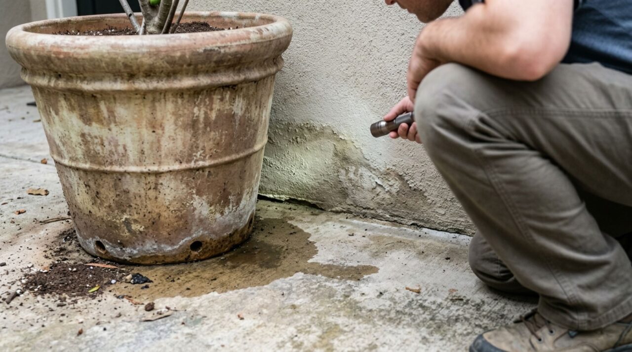 Afastar os vasos permite verificar a drenagem e investigar manchas de umidade na base do muro