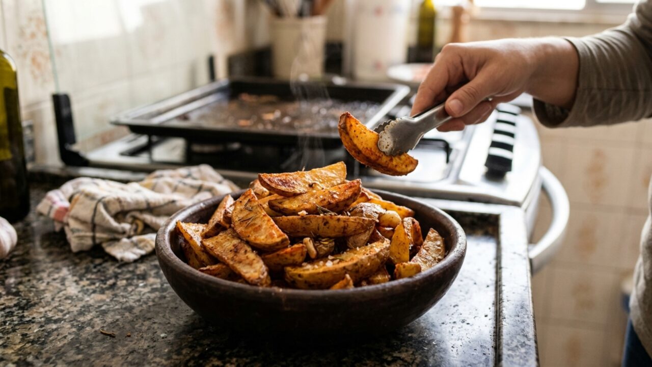 Os chefs explicam: batatas assadas mais douradas não precisam de mais azeite, e sim de duas colheres de amido de milho