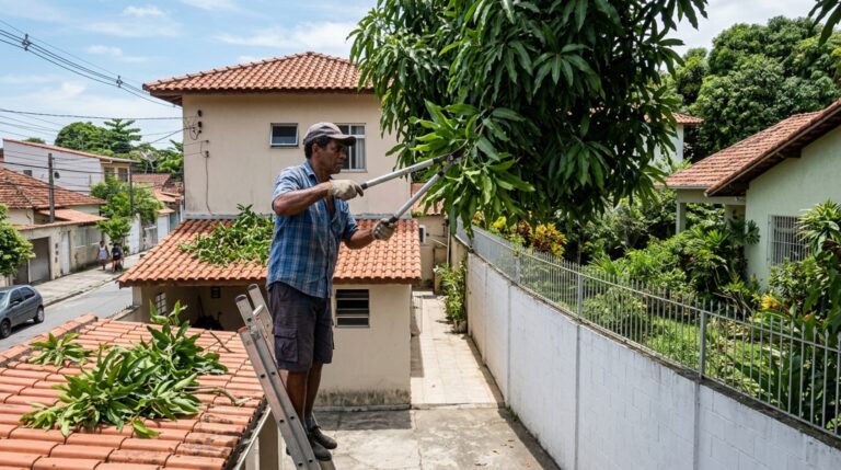Galhos da árvore do vizinho invadem o telhado e o morador pode cortá-los até a linha da divisa sem pedir autorização (art. 1.283)