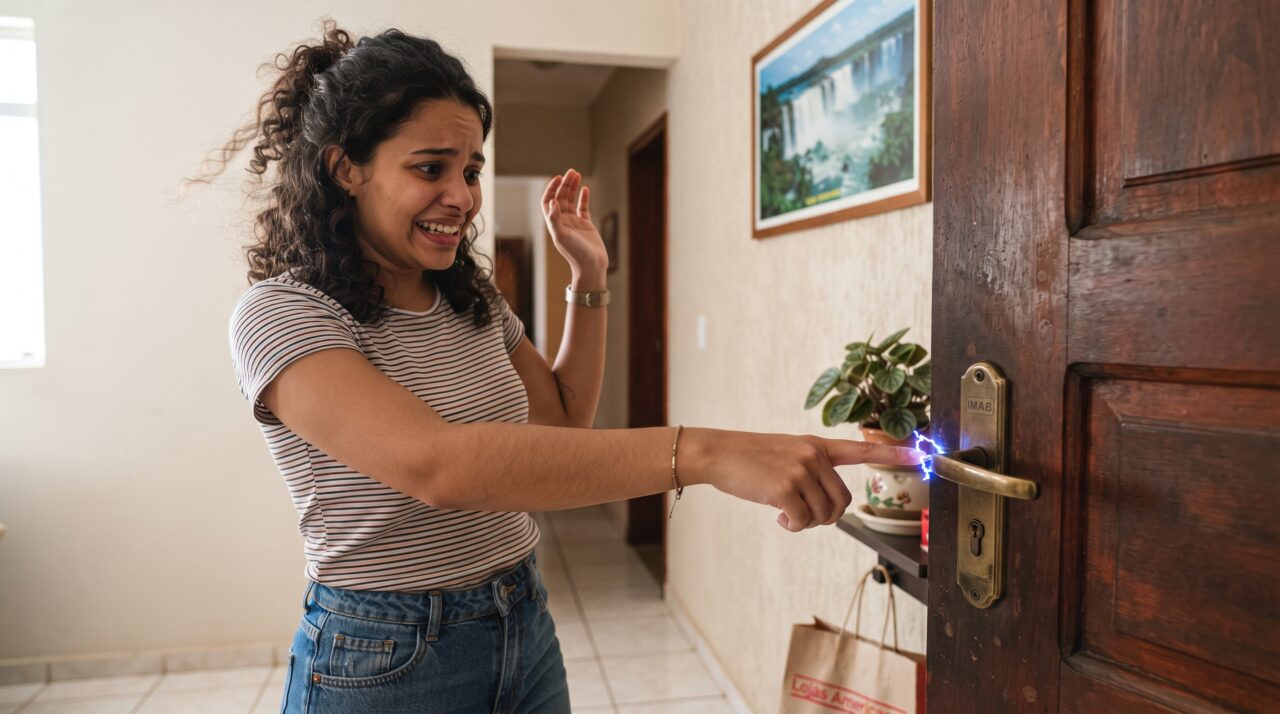 A explicação científica para os choques por eletricidade estática ao tocar em maçanetas e pessoas.