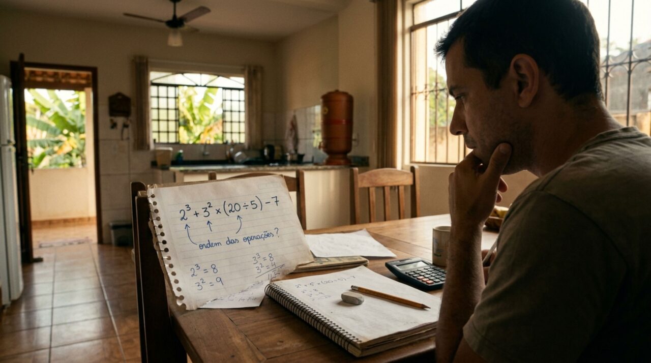 Você ainda sabe como resolver 2³ + 3² × (20 ÷ 5) − 7 corretamente? Até quem estuda exatas tem dificuldade