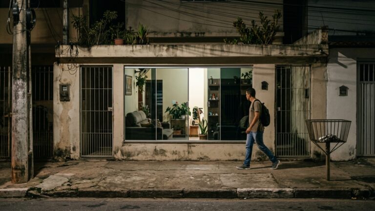 Casal coloca película espelhada nas janelas para ter privacidade e só na primeira noite, com as luzes acesas, percebe que os cômodos continuam visíveis da calçada, apesar da proteção que esperava conseguir sem usar cortinas