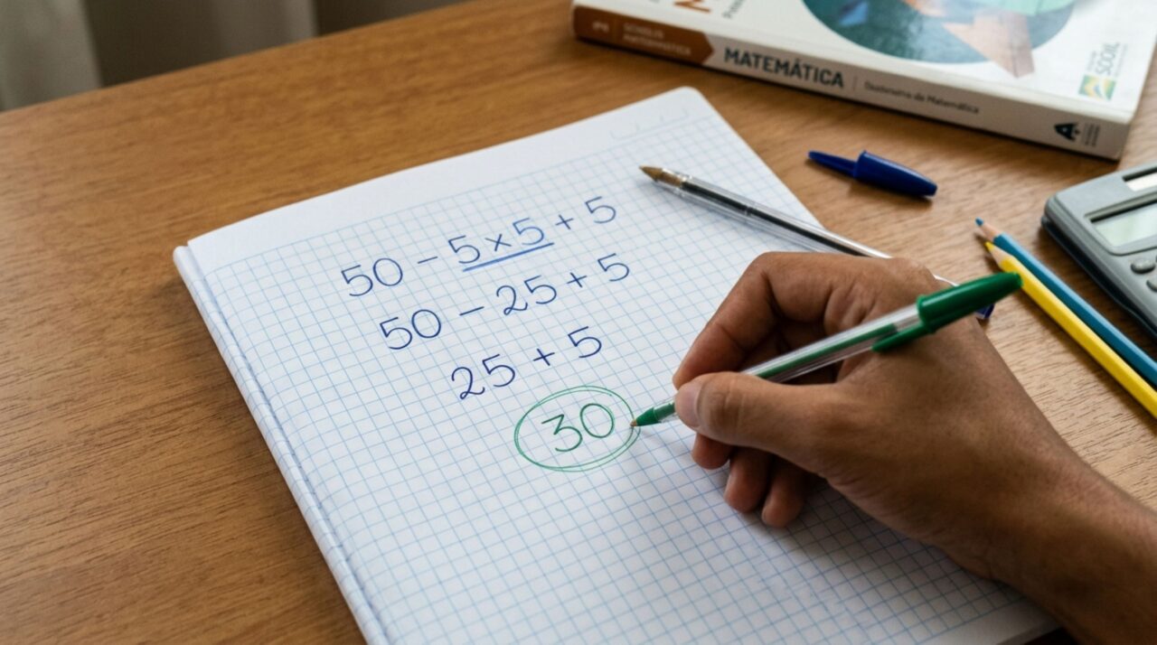 Você consegue resolver 50 − 5 × 5 + 5 em menos de 20 segundos?