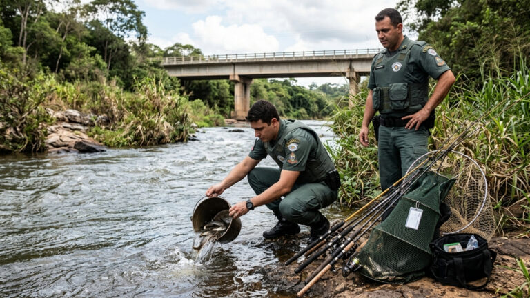 Pescaram em local proibido, foram multados e ainda viram os peixes serem devolvidos ao rio