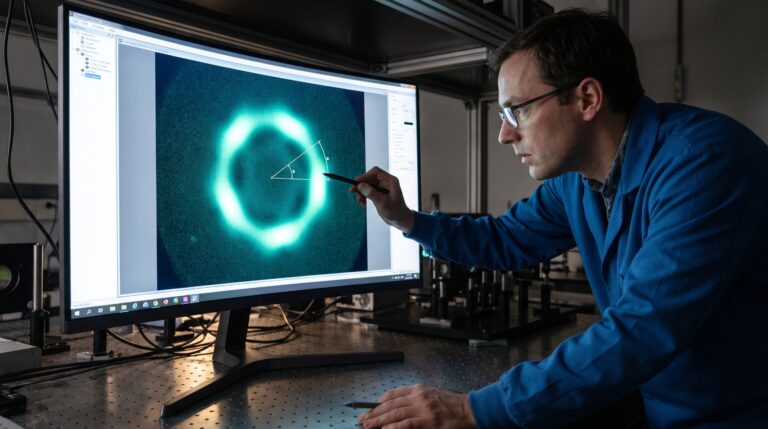 Uma única fotografia começou a revelar a frequência exata de um laser porque o desenho de luz gira quando a cor muda
