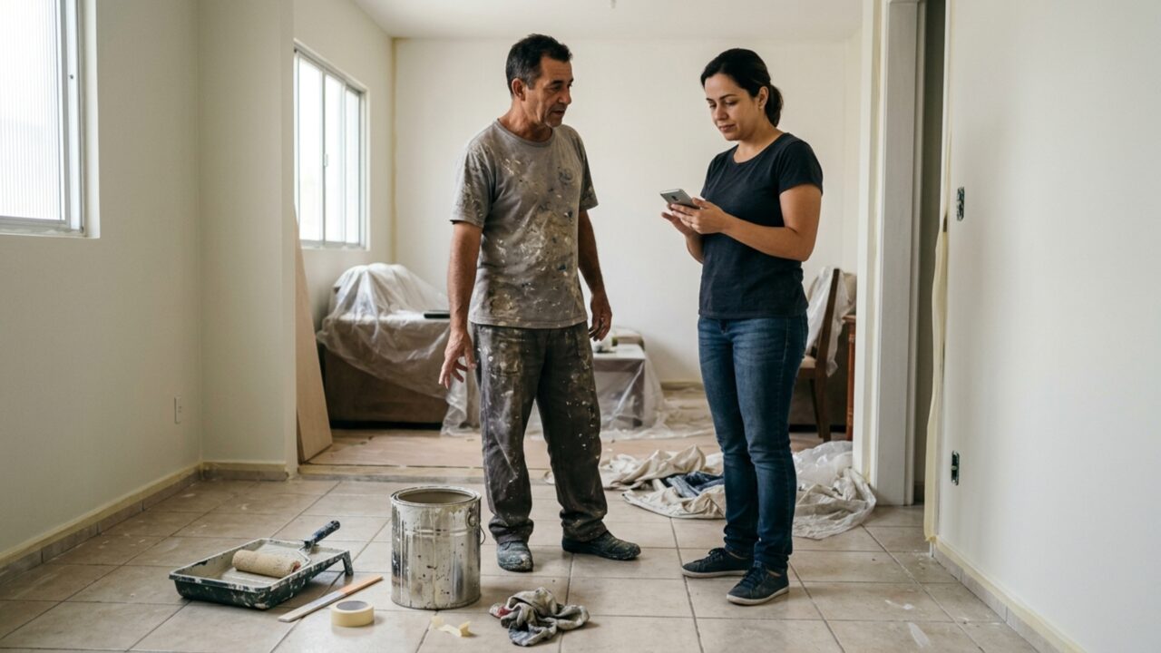 Pintor termina o serviço e cobra pela tinta, mas cliente apresenta mensagens em que o preço combinado já incluía todo o material