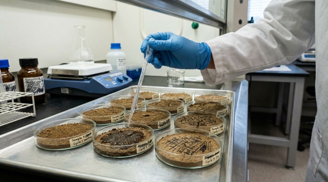 Ciclos de umedecimento e secagem ativaram reações químicas em solos esterilizados