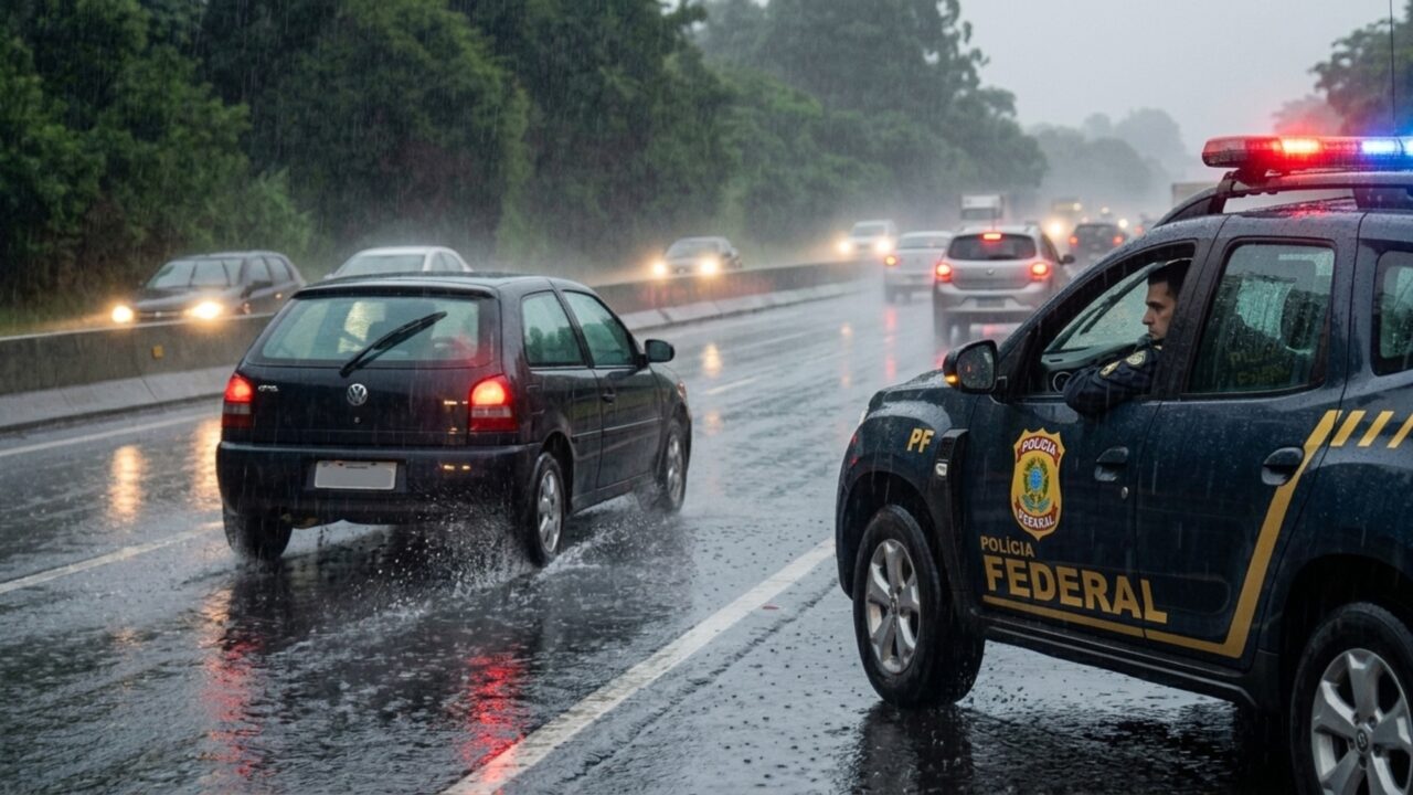 Condutor liga o limpador de para-brisa em chuva forte na rodovia, esquece o farol baixo e acaba flagrado pela fiscalização