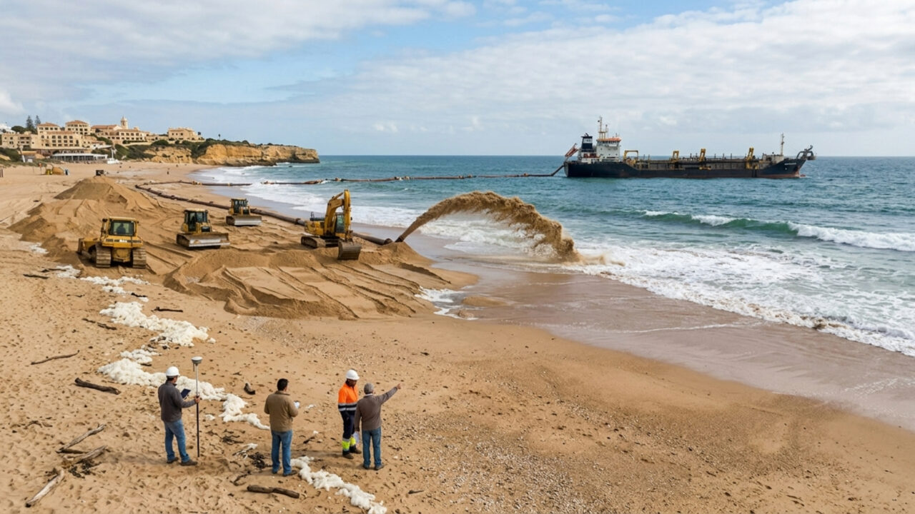 Portugal retira mais de 2 milhões de toneladas de areia da costa dos EUA em uma megaoperação para salvar cerca de 37 metros de praias do Algarve, e o plano mostra o custo real de manter uma linha costeira quando o mar não quer negociar