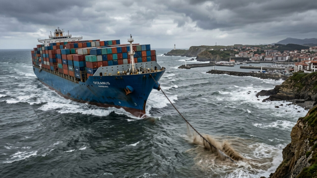 Pouca gente sabe, mas um navio cargueiro desse porte leva quilômetros para parar totalmente na água... esse não bateu por centímetros