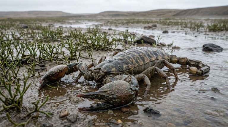 Reconstrução hipotética de Praearcturus gigas, escorpião pré-histórico que podia alcançar cerca de um metro de comprimento há 415 milhões de anos