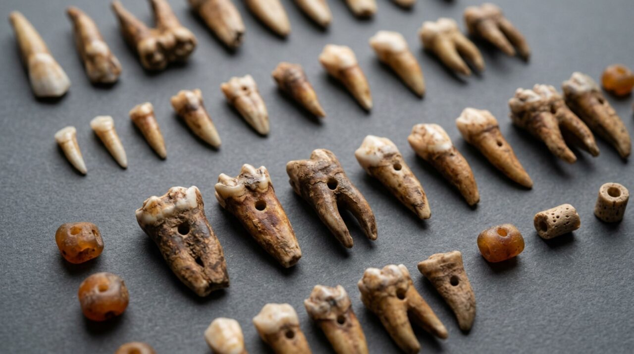 Perfurações nas raízes dos dentes indicam que as peças formavam um ornamento pré-histórico