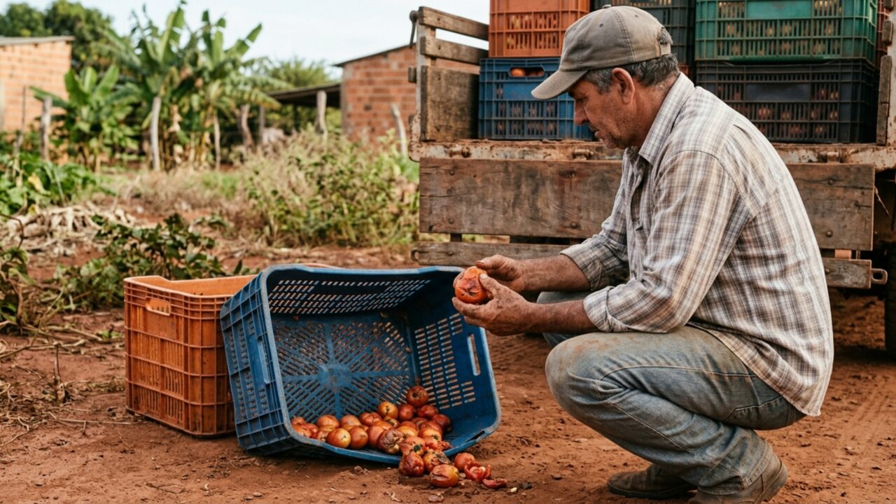Caixas novas cedem no primeiro transporte de frutas, e fornecedor culpa o peso enquanto produtor apresenta a capacidade anunciada na compra