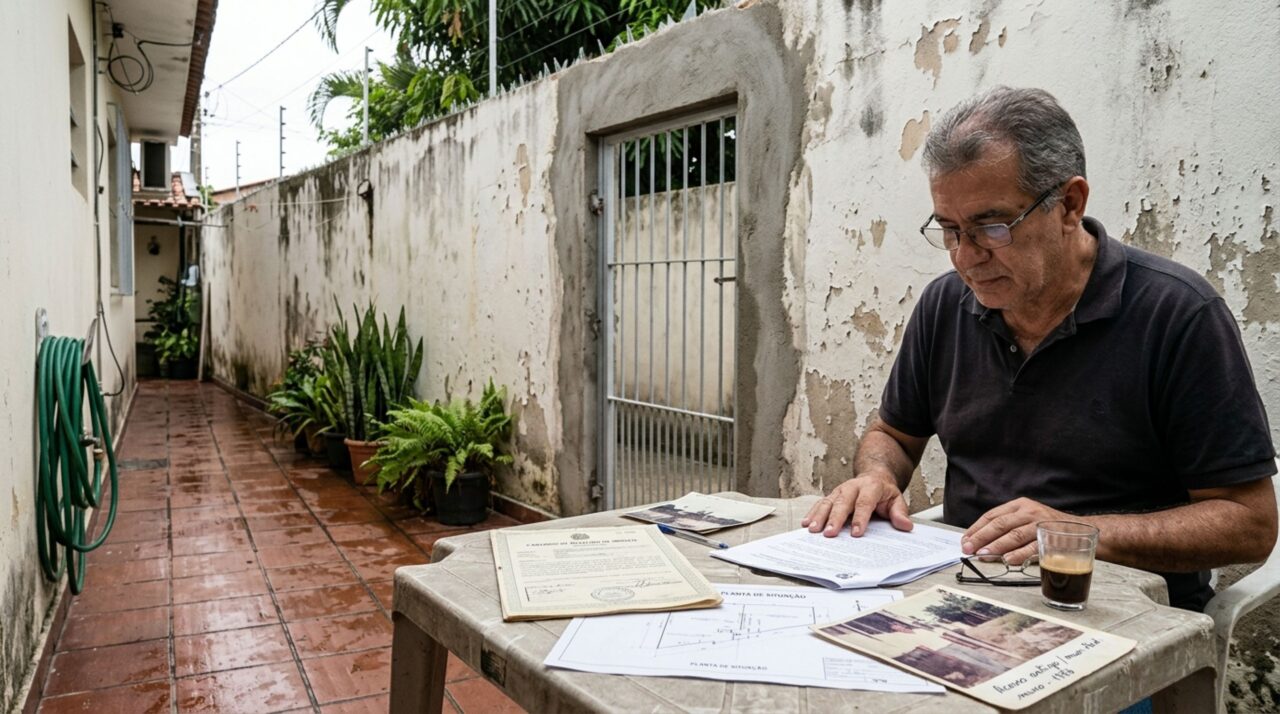 Morador volta para casa e descobre que o vizinho abriu um portão no muro compartilhado para acessar o corredor lateral, exige o fechamento e contesta a alegação de passagem antiga