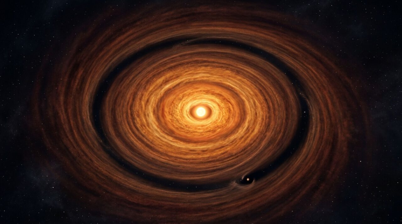 Gigante gasoso recém-formado ocupa uma região do disco de poeira e gás a cerca de 55 unidades astronômicas de sua estrela