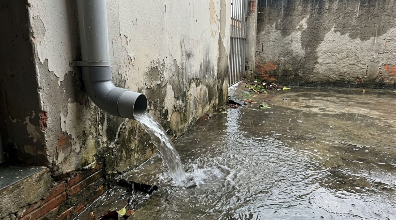 Concentração da água em um único ponto pode aumentar infiltrações e danos na propriedade vizinha