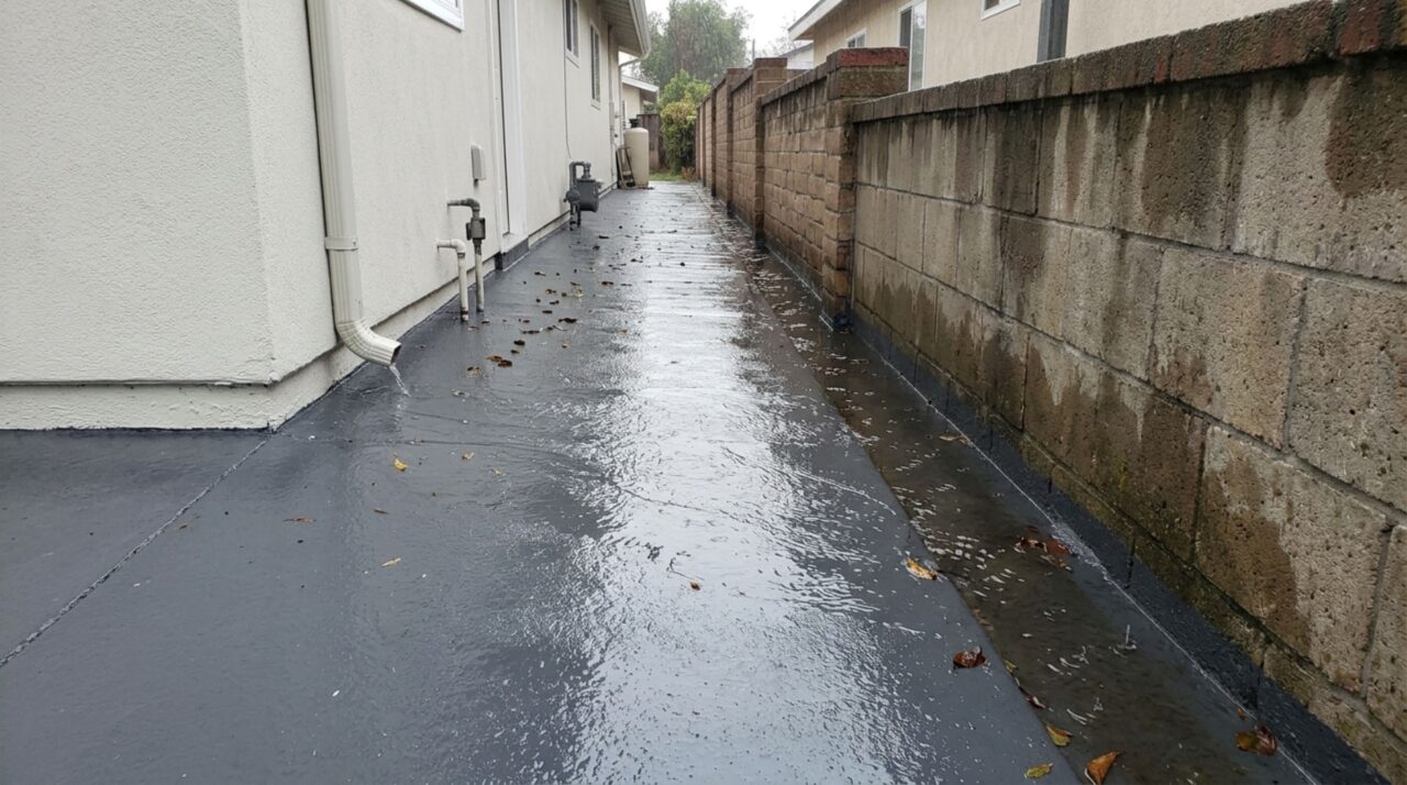 Morador corrige o piso para acabar com poças e descobre que a água da chuva passou a atingir a parede do vizinho